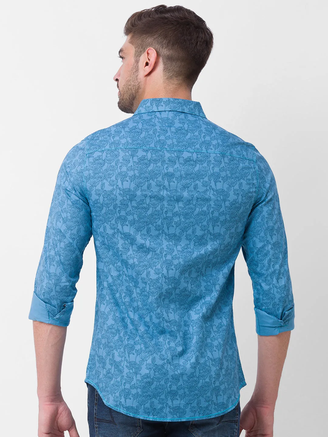 Spykar Sulphur Grey Cotton Full Sleeve Printed Shirt For Men