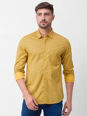 Spykar Yellow Cotton Full Sleeve Printed Shirt For Men