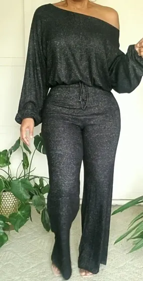 Stay Tuned 2Pc Fleece Off Shoulder Pant Set (2 Colors)