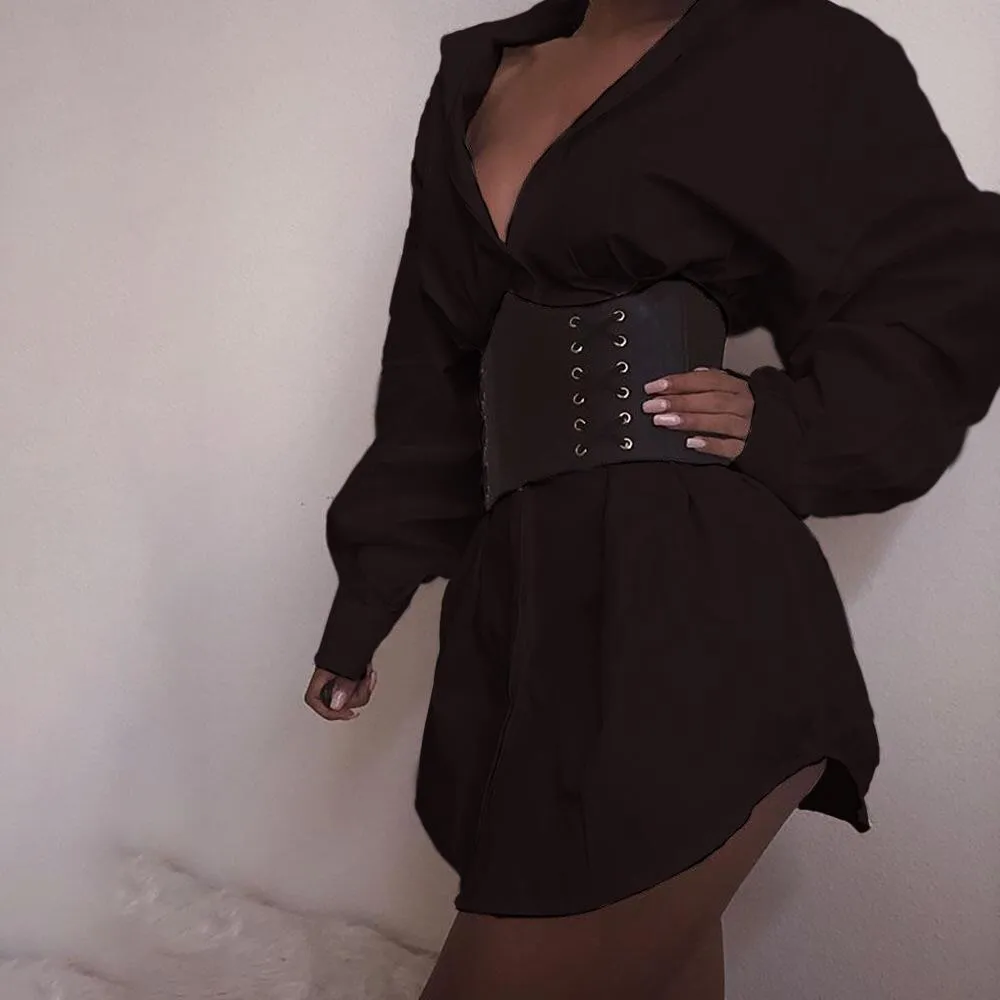 Stylish Waist Pleated Shirt Dress