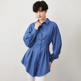 Stylish Waist Pleated Shirt Dress