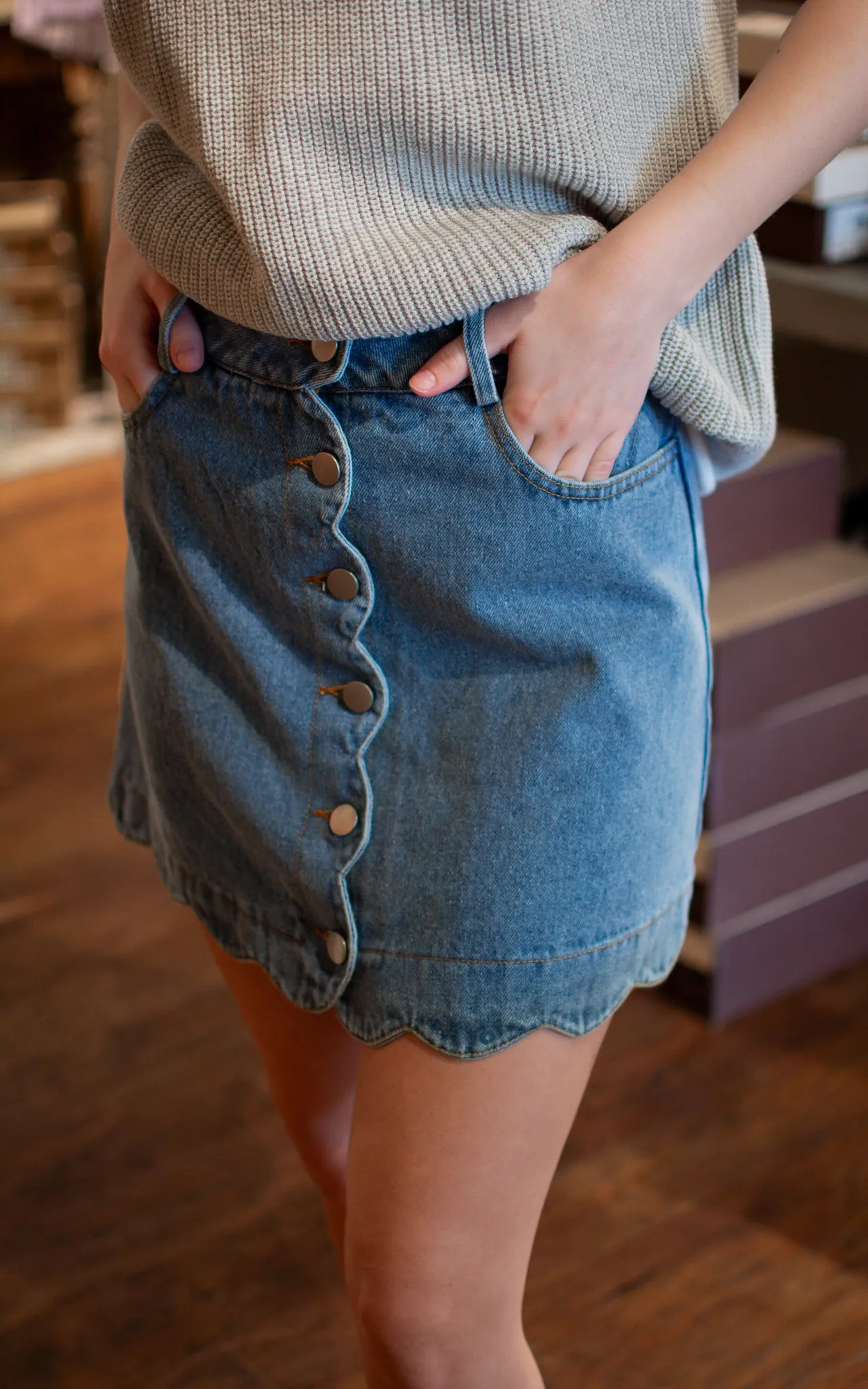 Sumner Scallop Denim Skirt