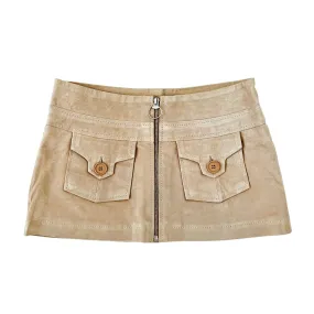 Tan Suede Leather Micro Mini Skirt (XS/S)