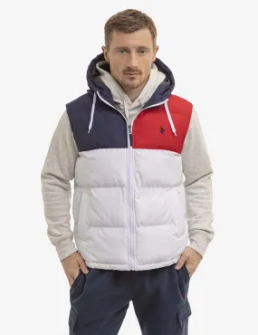 TRI COLORBLOCK HOODED PUFFER VEST