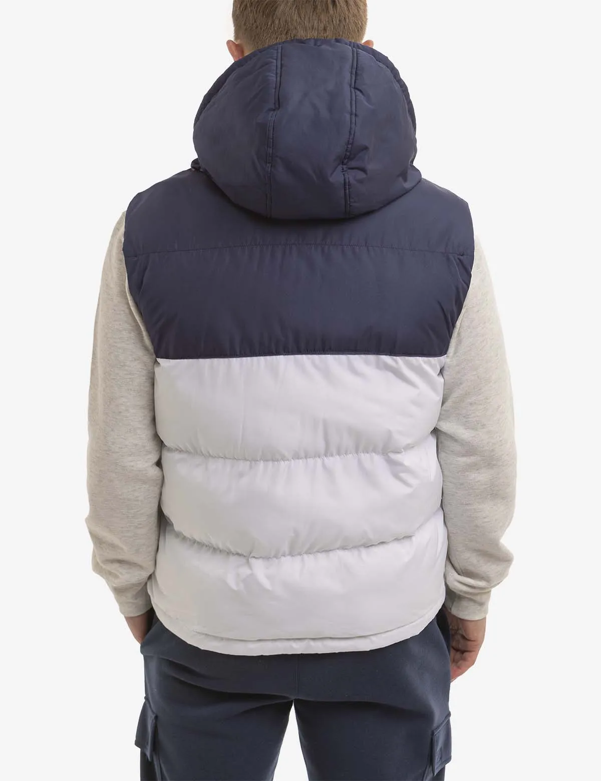 TRI COLORBLOCK HOODED PUFFER VEST