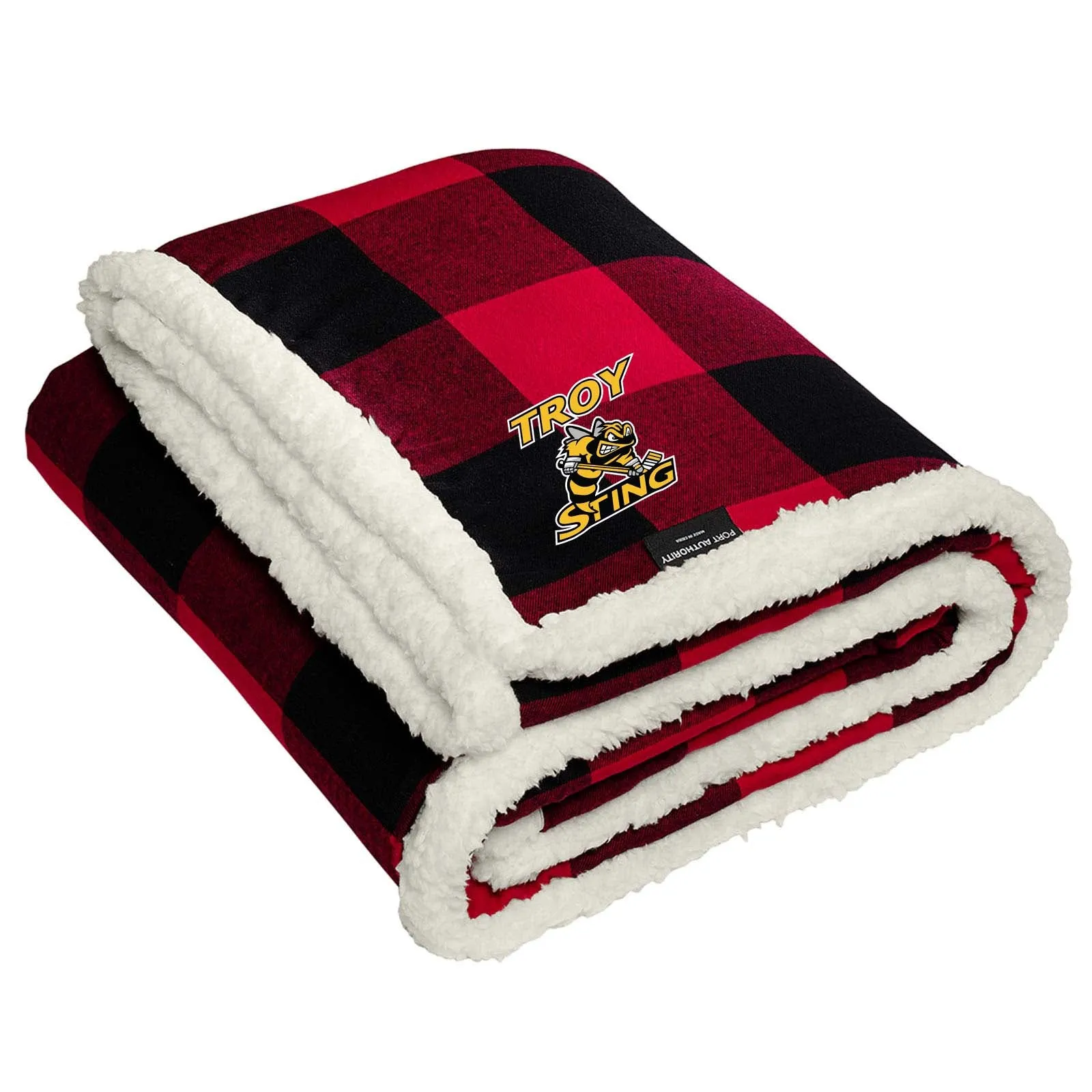 Troy Sting Port Authority ® Flannel Sherpa Blanket Embroidery