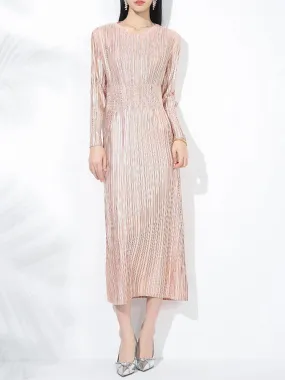 Truly Plissé Pleated Long Sleeve Midi Dress