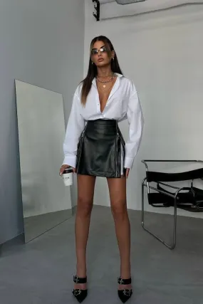 Upside Down Zipper Leather Skirt