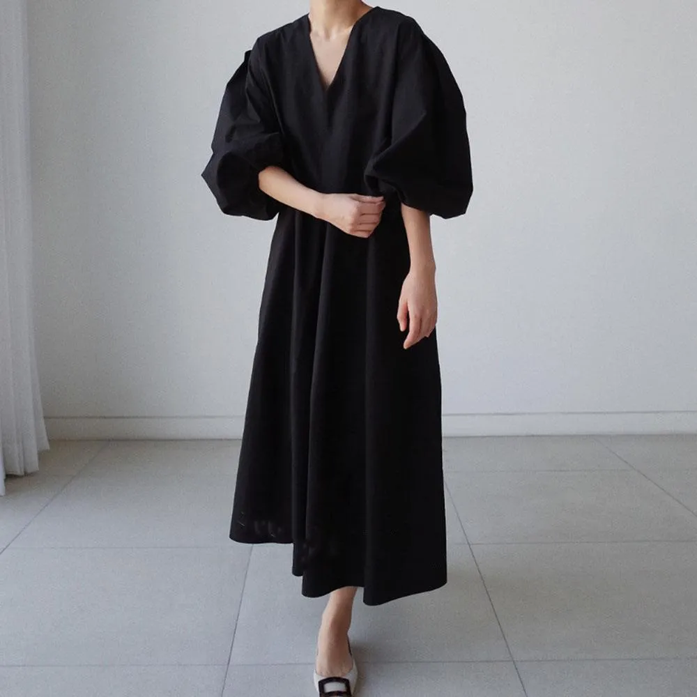 V-Neck Ballon Design Maxi Dress