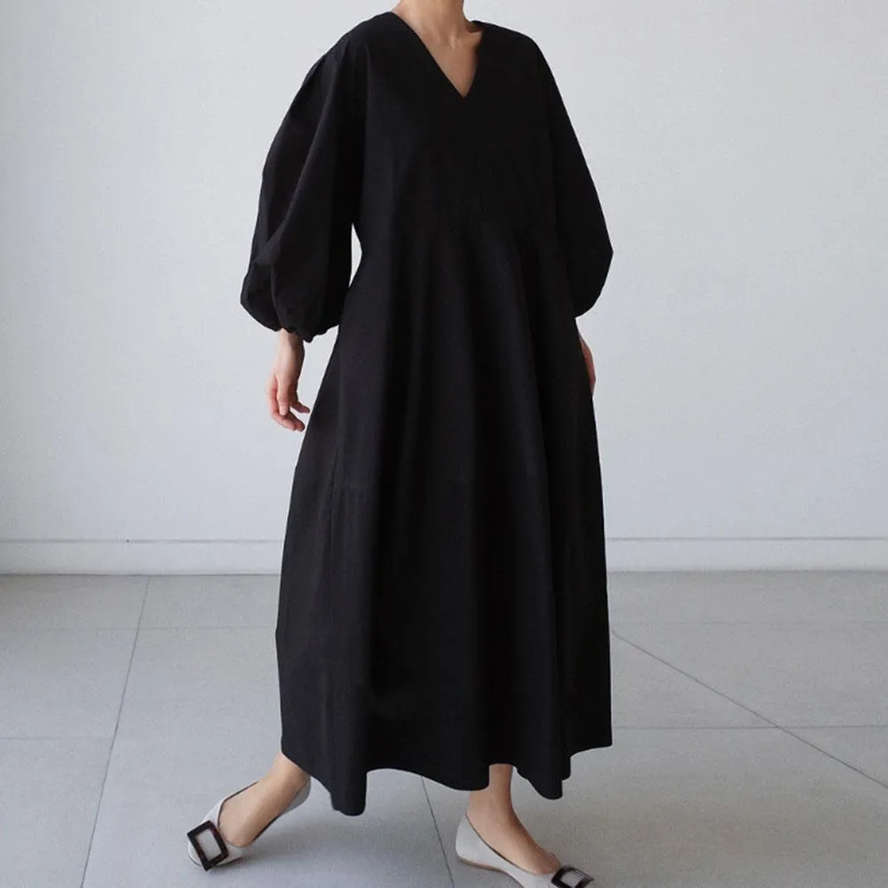 V-Neck Ballon Design Maxi Dress