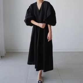 V-Neck Ballon Design Maxi Dress
