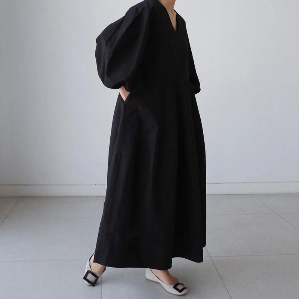 V-Neck Ballon Design Maxi Dress