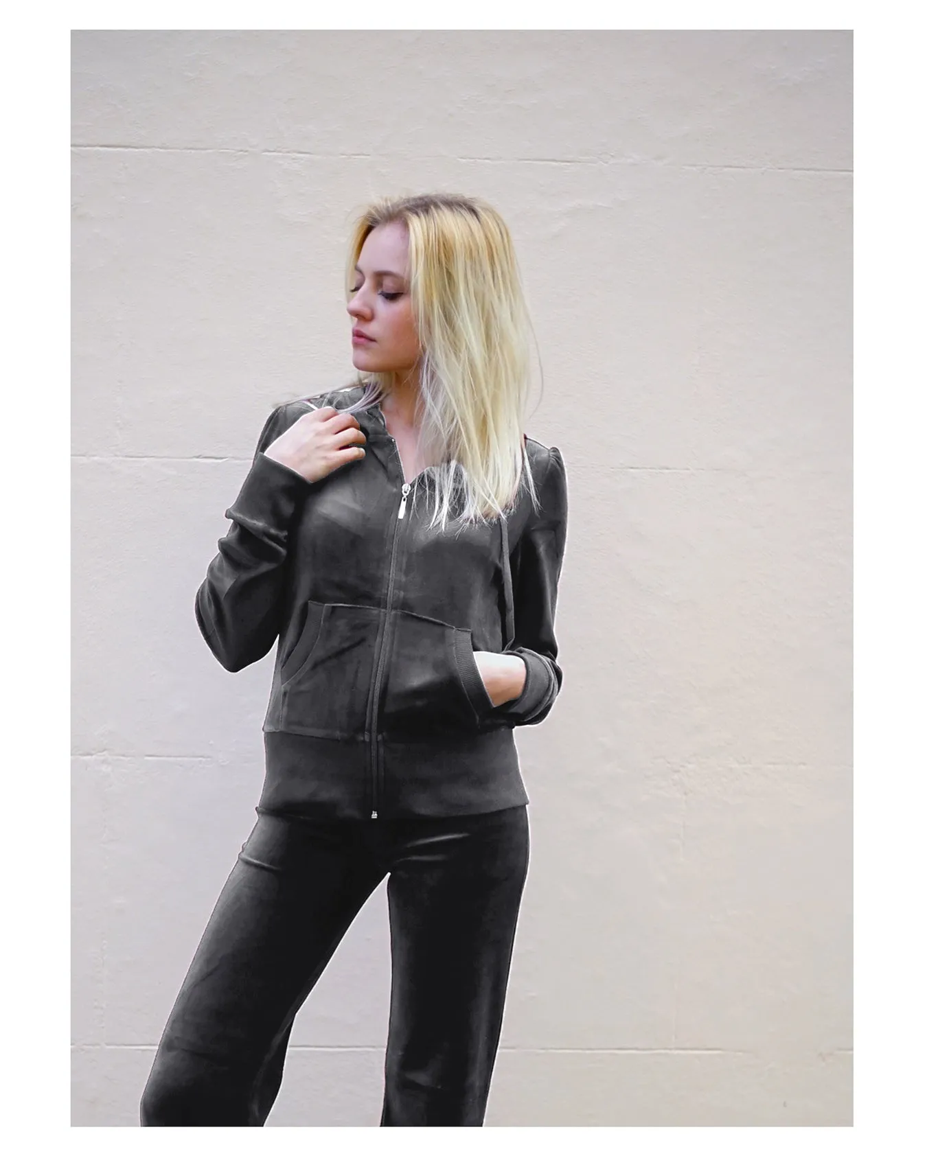 Velour Tracksuits With Hoody (Grey)