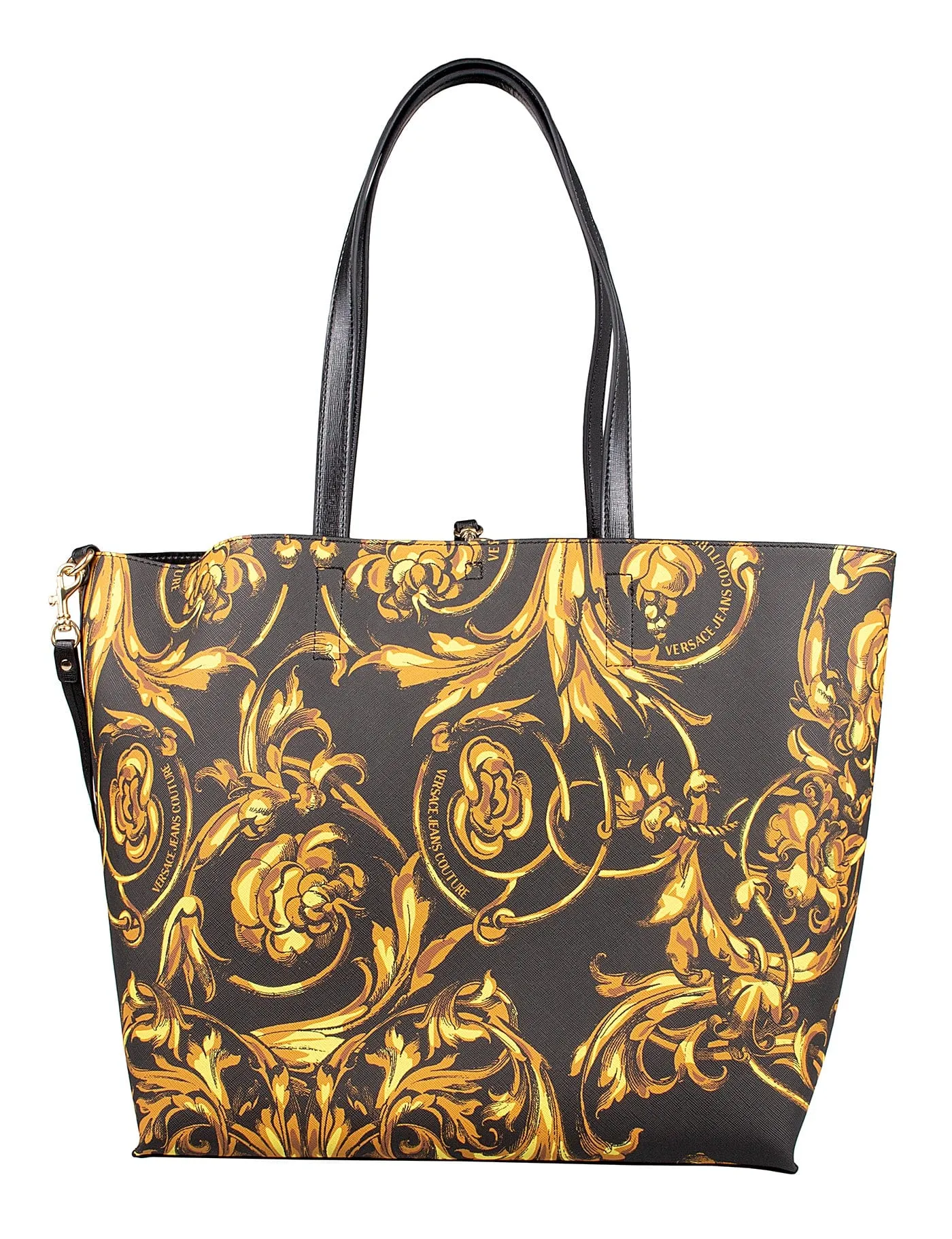 Versace Jeans Couture Black/Gold  Floral Reversible Signature Shopper Tote Bag