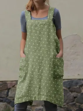 Vintage Cottage Home Garden Double Pockets Polka Dot Apron Pinafore Dress