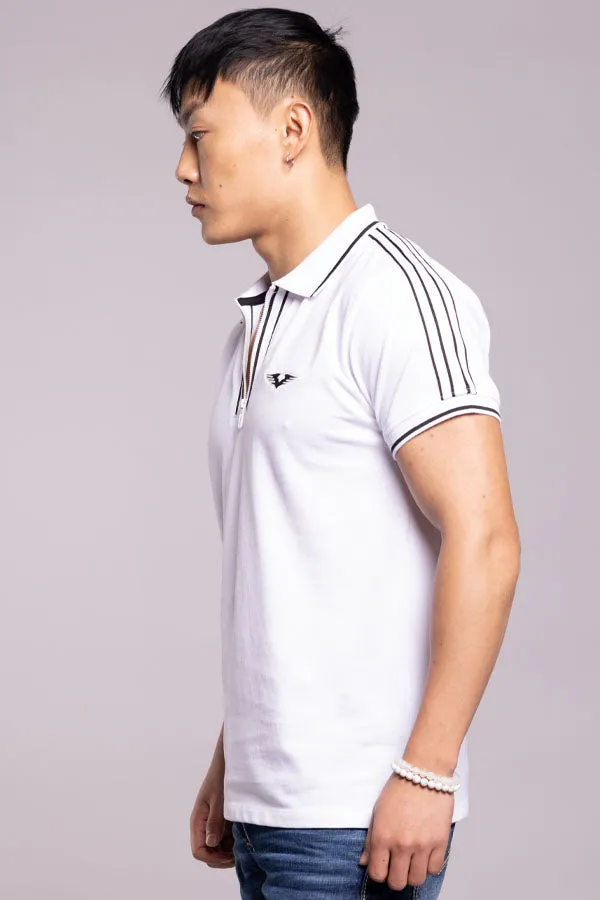 White Half Sleeves Pique Polo Tee