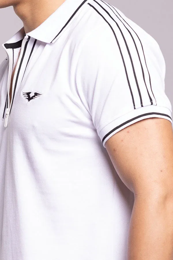 White Half Sleeves Pique Polo Tee