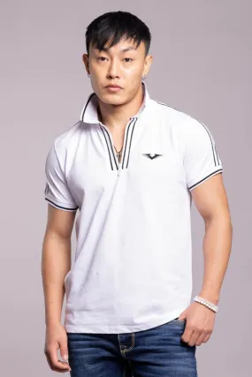 White Half Sleeves Pique Polo Tee