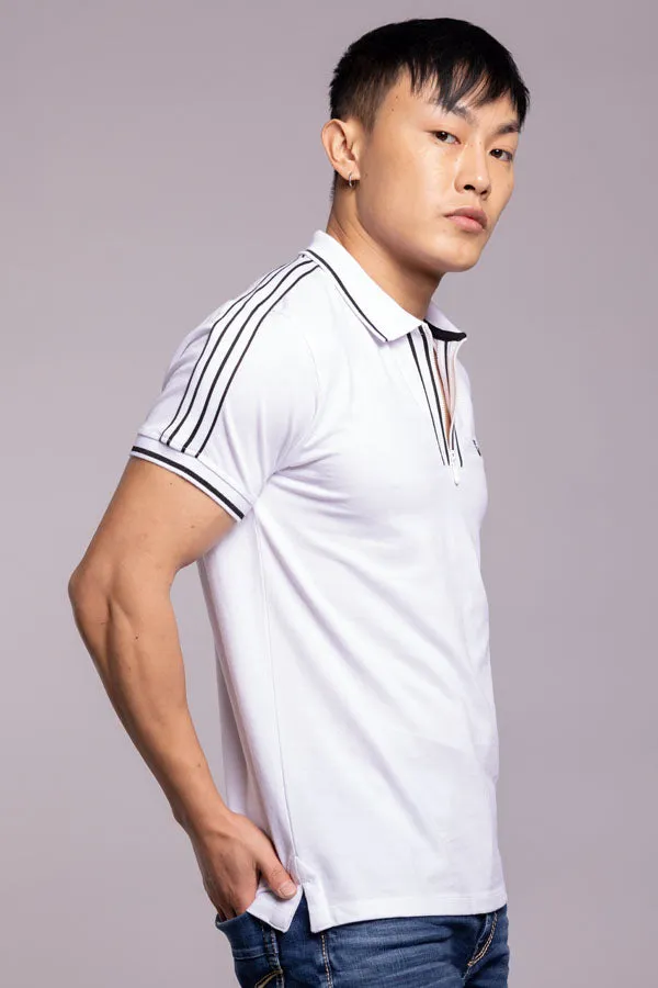 White Half Sleeves Pique Polo Tee
