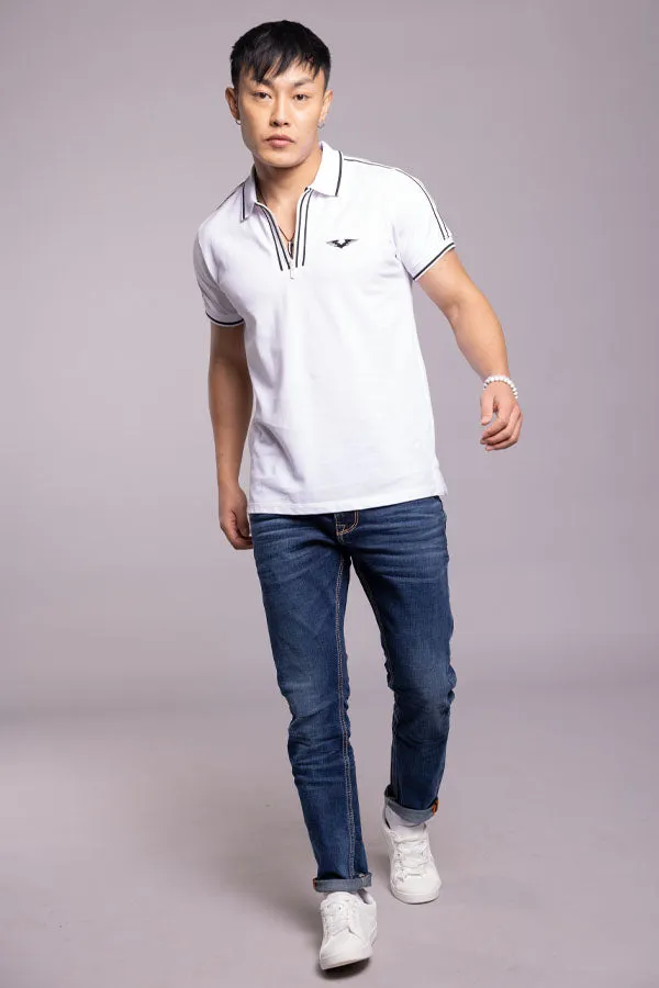 White Half Sleeves Pique Polo Tee