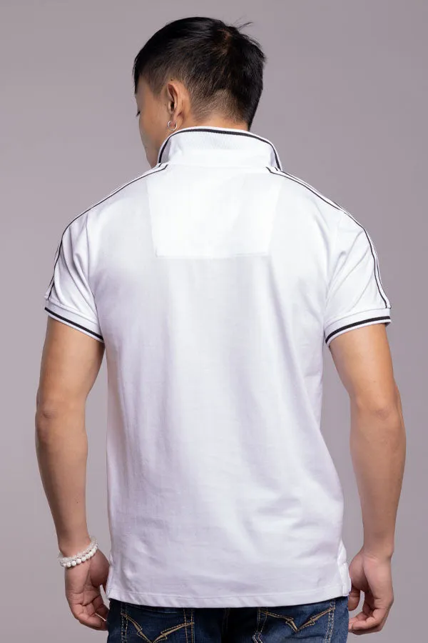 White Half Sleeves Pique Polo Tee