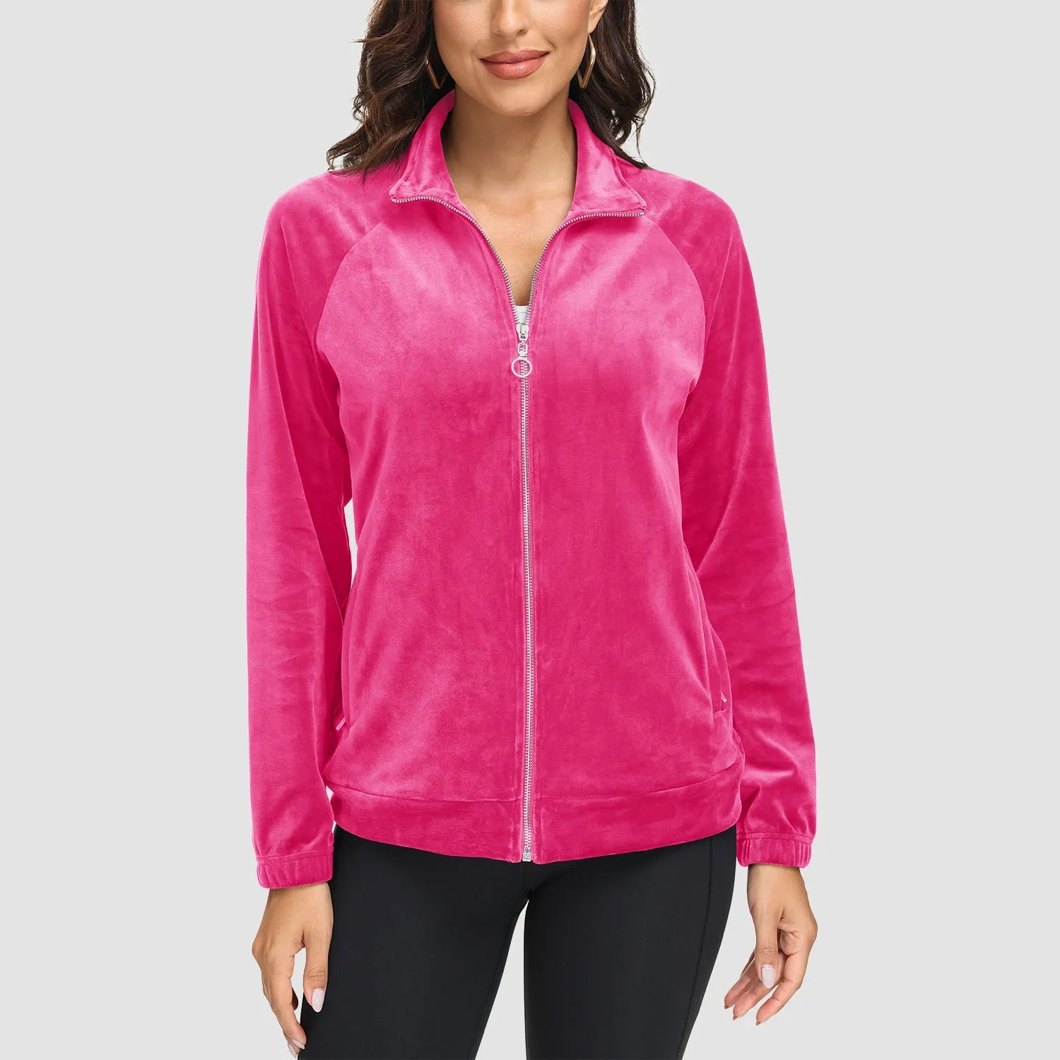 Women's Velour Jackets Full Zip Up Fleece Jacket With Zipper Pockets Soft Winter Jackets