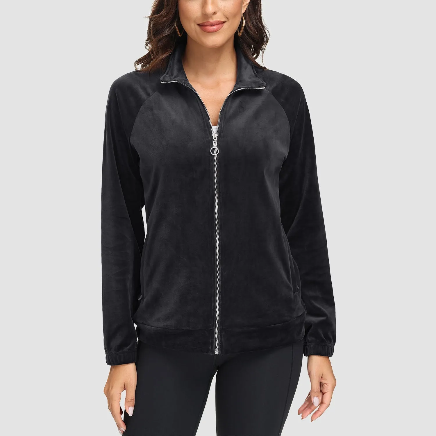 Women's Velour Jackets Full Zip Up Fleece Jacket With Zipper Pockets Soft Winter Jackets